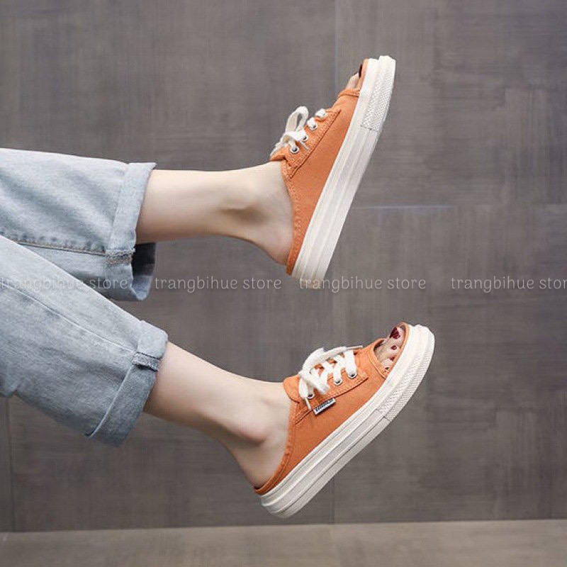 Dép nữ hở mũi dây buộc nhiều màu JP0721 quai vải canvas siêu bền