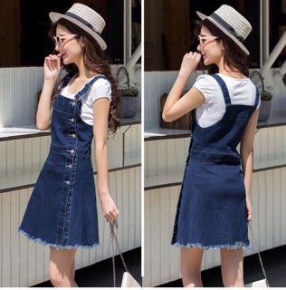 Yếm jean 2 dây nút cài 1 bên