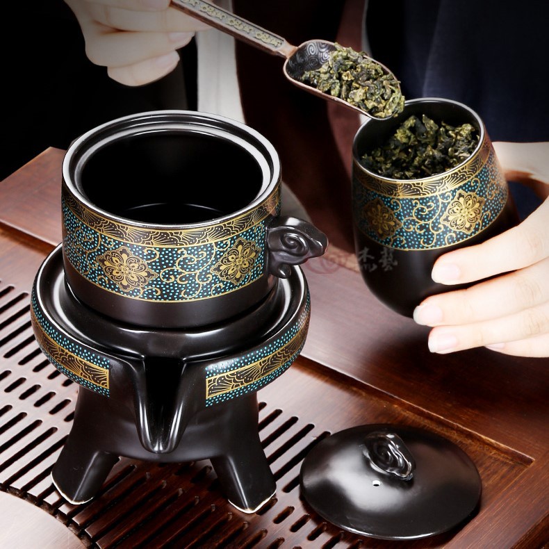 Bộ Ấm Chén Uống Trà Chất Liệu Gốm Sứ Cao Cấp - Bộ Ấm Chén Pha Trà Cối Xay Hoa Văn