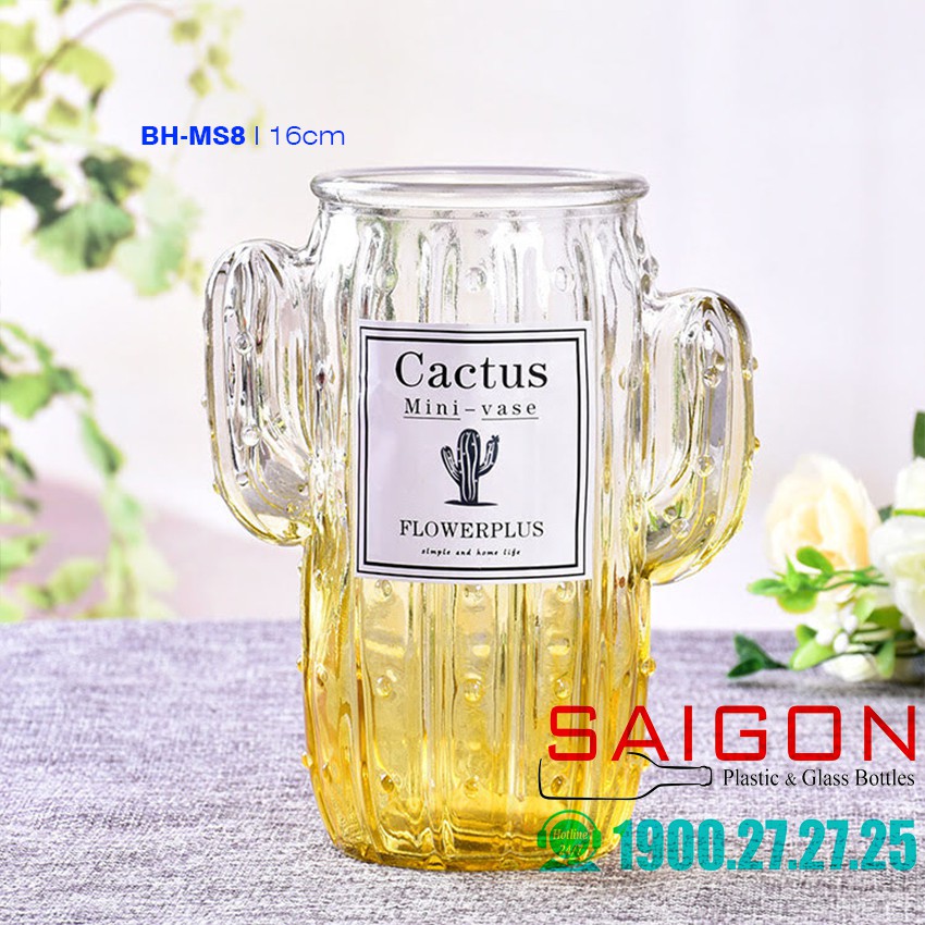 Bình Hoa Cây Xương Rồng nhiều màu Sắc cao 16cm ( không tem nhãn )