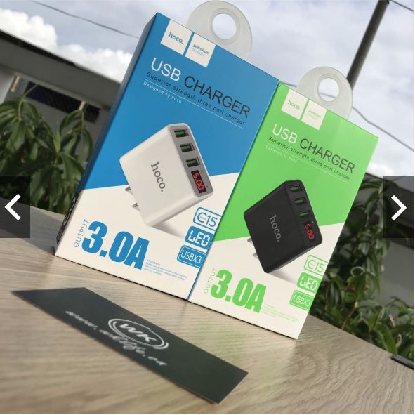 Củ sạc 3 cổng QC 3.0 sạc nhanh hoco C15 - hàng chính hãng bảo hành 6 tháng tương thích các dòng iphone, samsung, oppo...