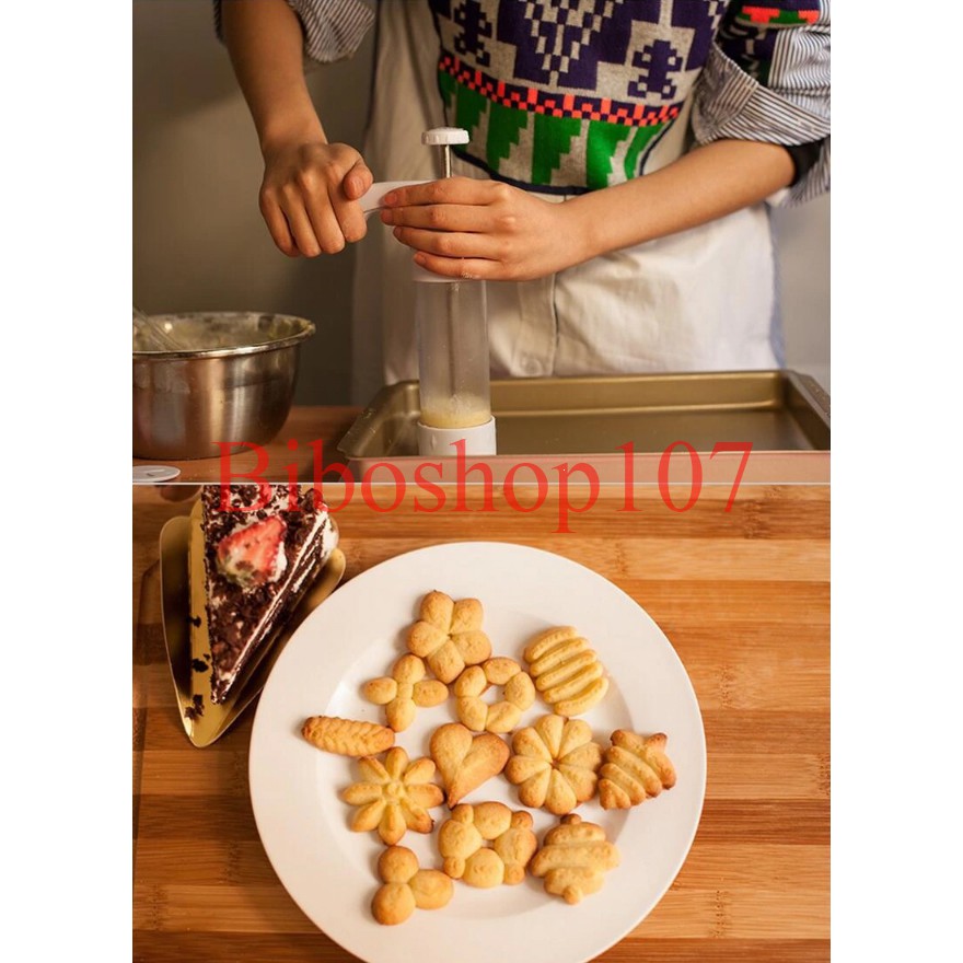 Khuôn nhấn bánh qui cookies press 12 mặt 6 đuôi bắt (Trắng)