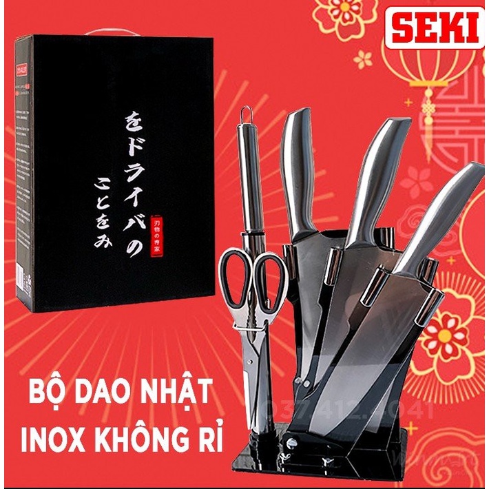 Bộ Dao Inox Nhật 6 Món SEKI Cao Cấp ,Bộ Giao 6 Món Kèm Khay Nhà Bếp