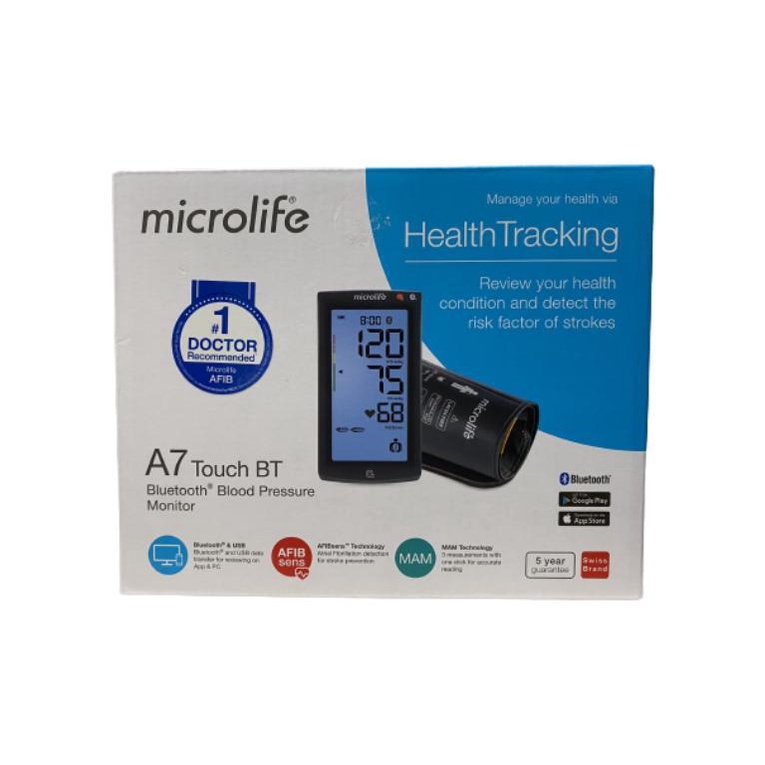 Máy đo huyết áp bắp tay MICROLIFE BP A7 TOUCH BT nàm hình cảm ứng tích hợp công nghệ Bluetooth