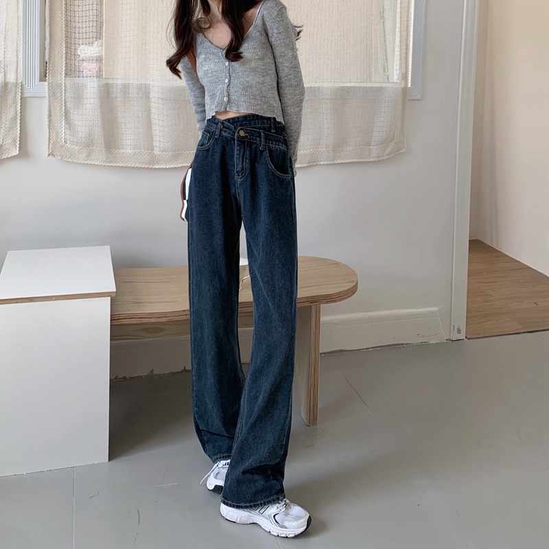 SUXI Quần Jean Dài Lưng Cao Ống Rộng Màu Sắc Đơn Giản Thời Trang Xuân Hè Cá Tính Cho Nữ