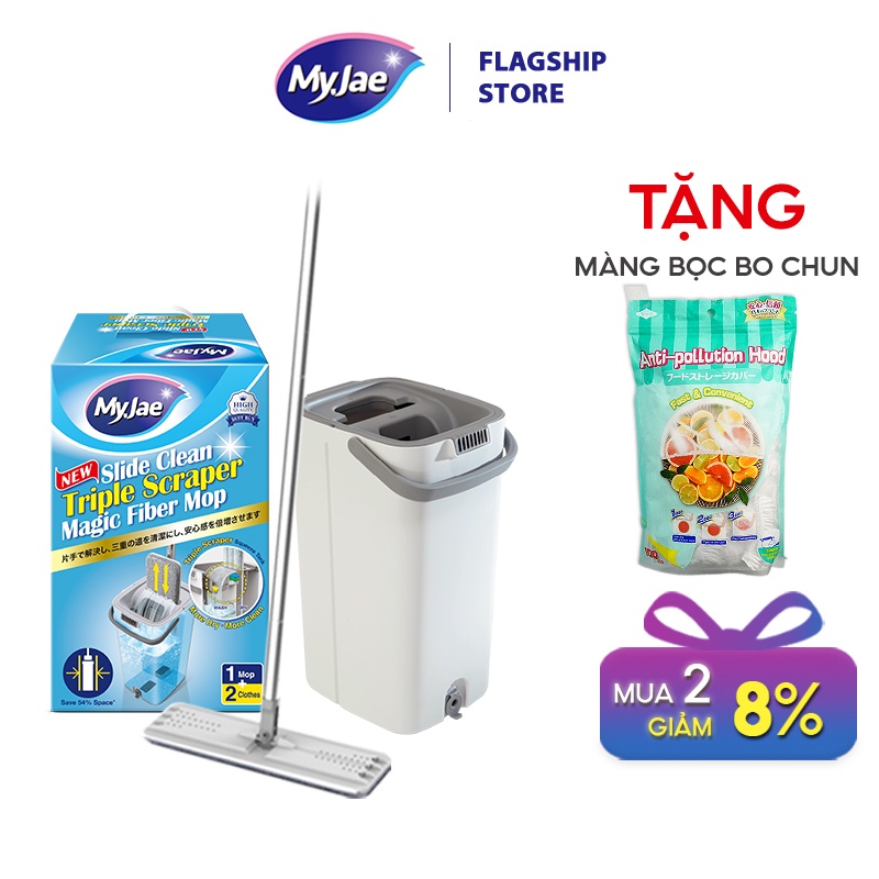 [Tặng chụp thực phẩm ] Cây lau nhà MyJae  kèm thùng 2 ngăn tự vắt xoay 360 độ thông minh lau sạch nhanh