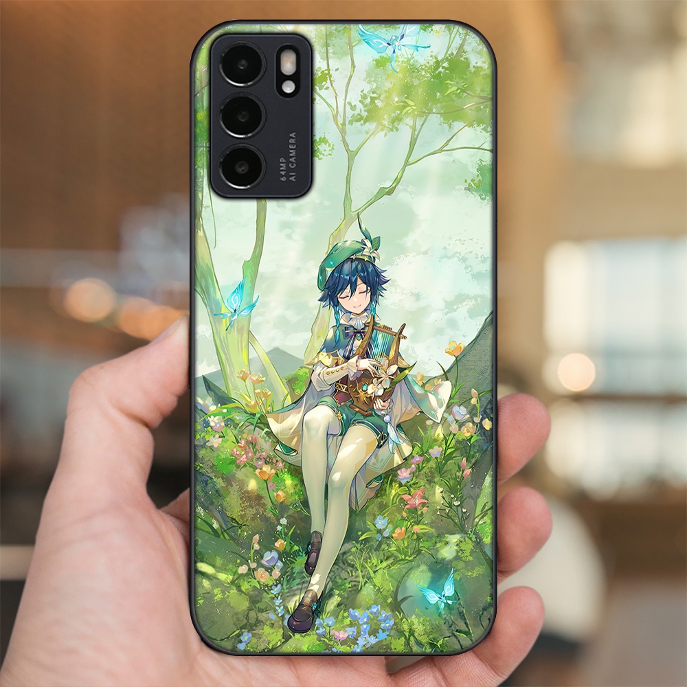 Ốp lưng Oppo Reno 6 5G viền đen in hình Venti Genshin Impact