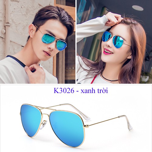 Kính mát Kính râm nam nữ chống nắng tia UV gọng phi công tròng tráng gương nhiều màu sang trọng K3026 | BigBuy360 - bigbuy360.vn