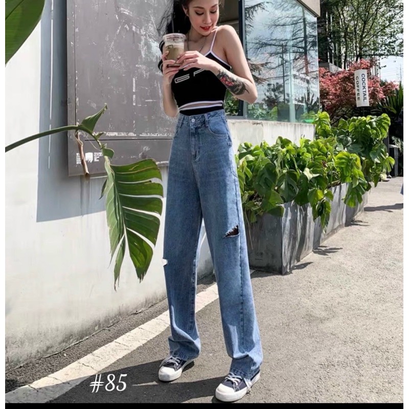 Quần baggy jean nữ ✈️FREESHIP✈️ quần baggy jean nữ rách ống rộng bigsize từ 40kg đến 80kg mẫu túi kiểu MS85 - 2KJean