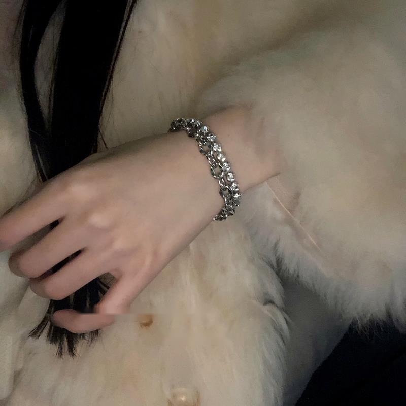 Vòng Tay Hai Lớp Đính Đá zircon Phong Cách Harajuku Sang Trọng Thanh Lịch Dành Cho Nữ