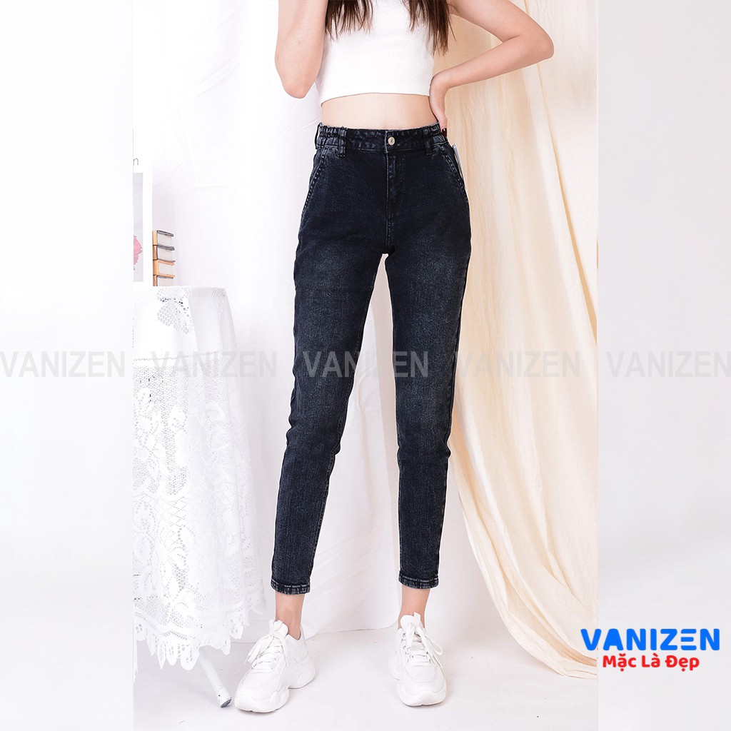 Quần jean nữ ống rộng baggy đẹp lưng cao cạp bán chun xám khói hàng hiệu cao cấp mã 427 VANIZEN