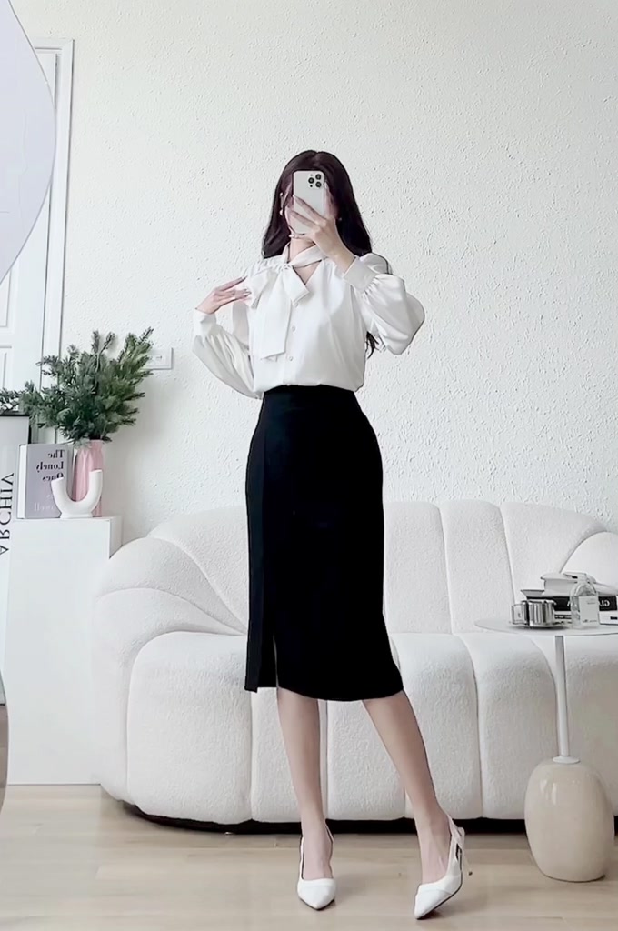 Chân váy công sở thiết kế xếp ly lệch một bên M.A.Y Clothing VHN089, chất liệu chéo Ý dày dặn, mềm mịn | BigBuy360 - bigbuy360.vn