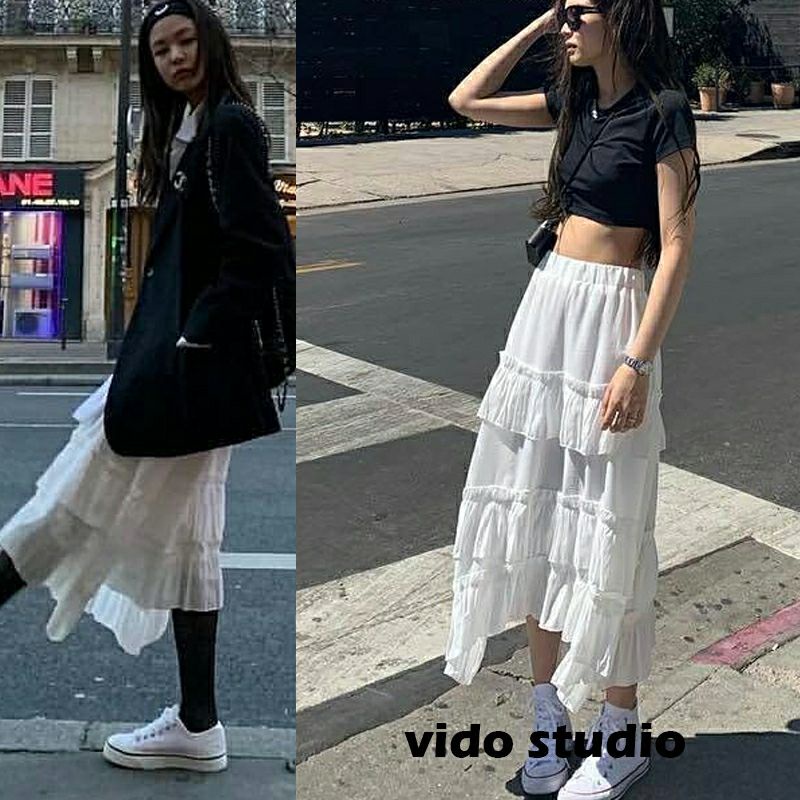 < Cheap moment Idol Kpop > Chân váy dài xếp ly đi biển phong cách Kim Jennie Blackpink