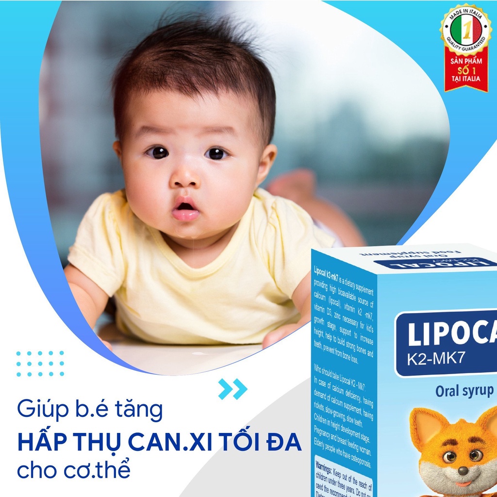 Lipocal K2 MK7 bổ sung D3 Canxi Kẽm cho bé giúp tăng chiều cao xương răng chắc khỏe Lọ 150ml