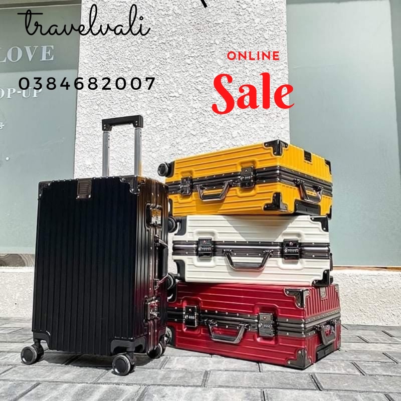 Vali khung nhôm khóa sập B3T size 20/24/26/29 inch, 4 góc kim loại chống va đập