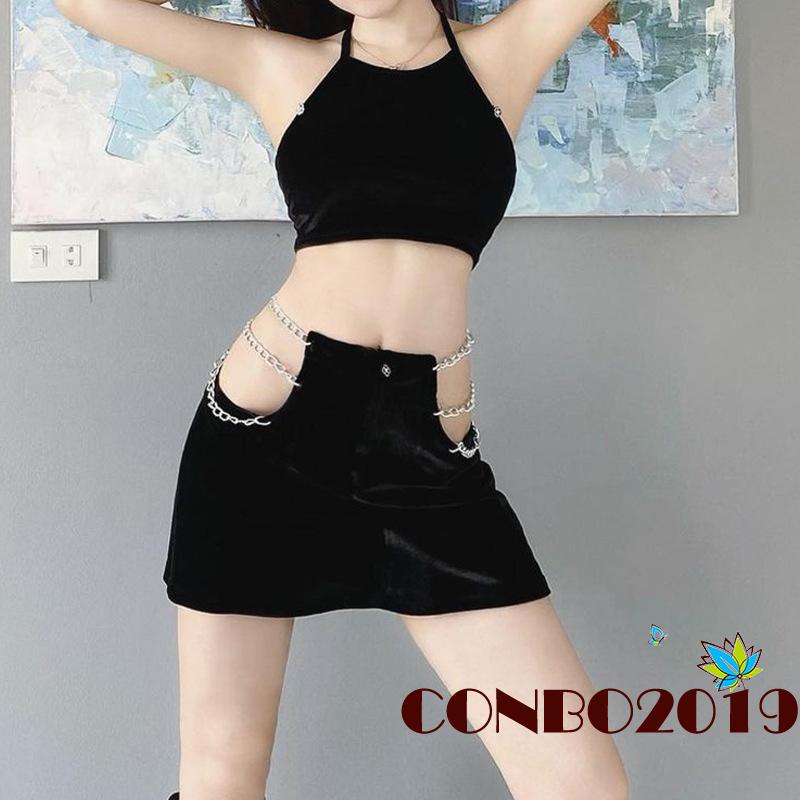 Hgm-đầm Yếm Phối Dây Xích Dáng Ôm Lưng Cao Thời Trang Mùa Hè Dành Cho Bạn Nữ Mặc Vào Mùa Hè