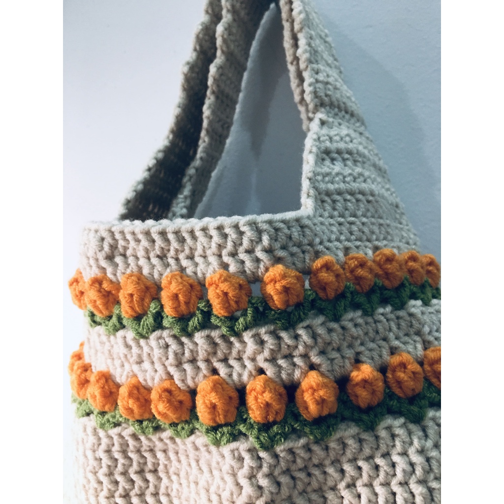 Túi len Họa tiết hoa Tulip Handmade