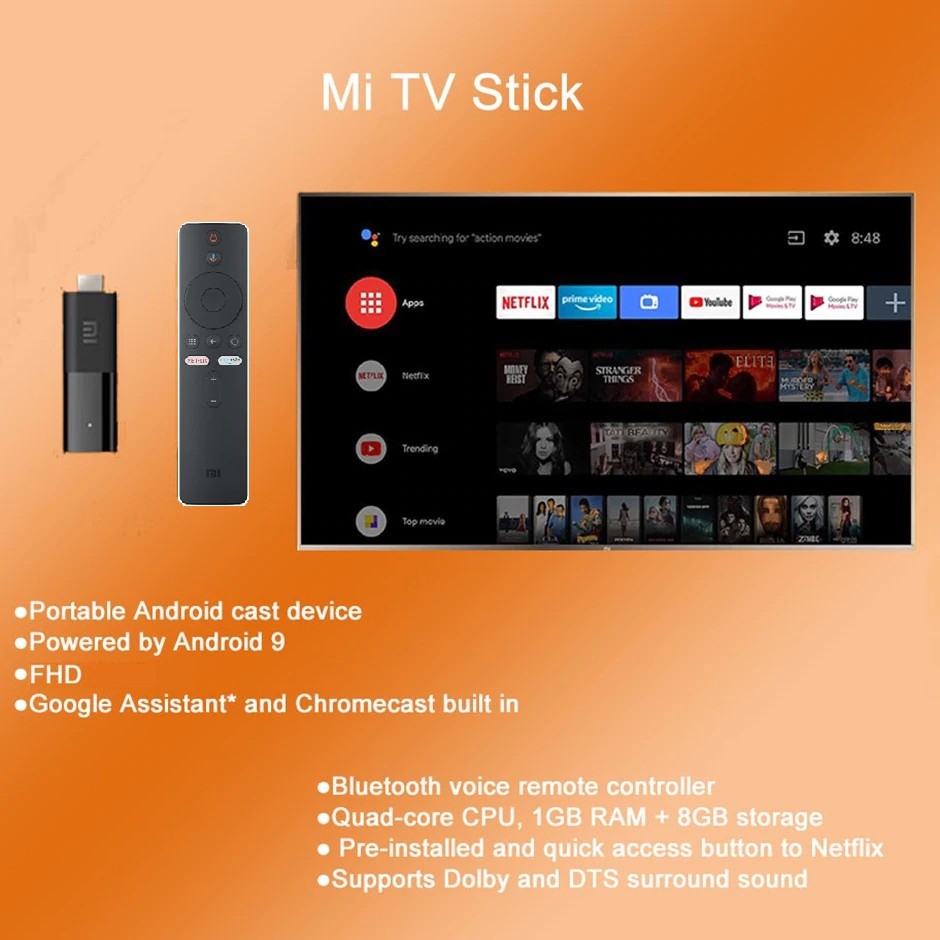 Tivi box Xiaomi Mi TV Stick Bản Quốc Tế Tiếng Việt tìm kiếm giọng nói Android TV Box quốc tế Netflix Google Chrome