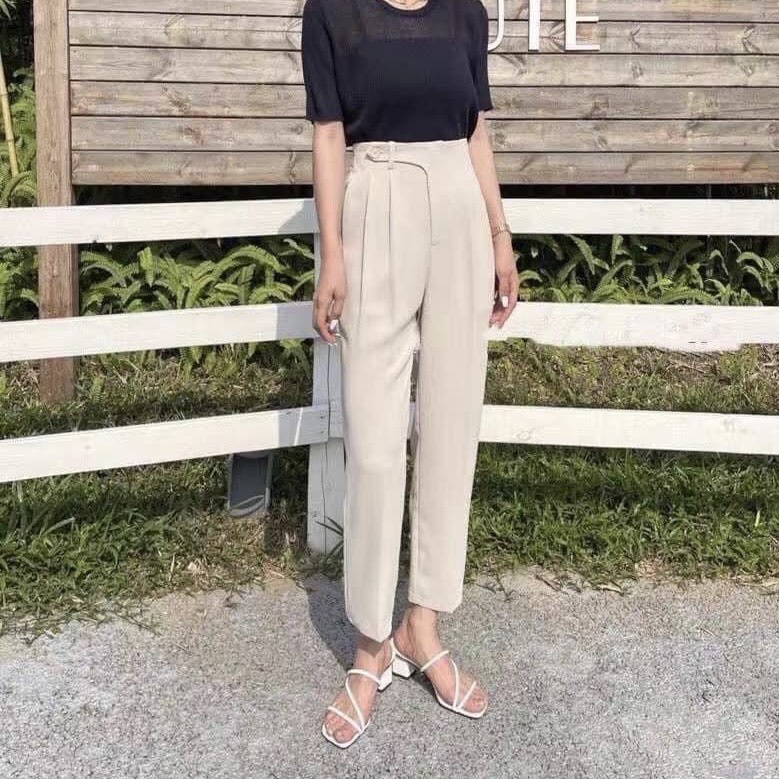 Quần baggy  nữ L.I.E.N Boutique  nút chéo , chất liệu kaki thoáng mát | BigBuy360 - bigbuy360.vn