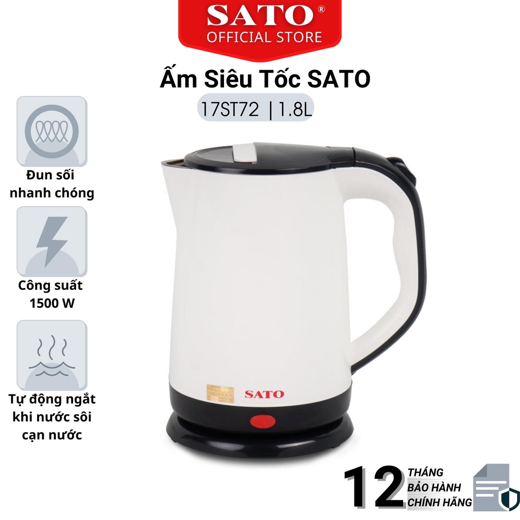 [Mã ELHADEV giảm 4% đơn 300K] Ấm siêu tốc SATO 17ST72 dung tích 1.8L công nghệ Nhật Bản - bảo hành 12 tháng