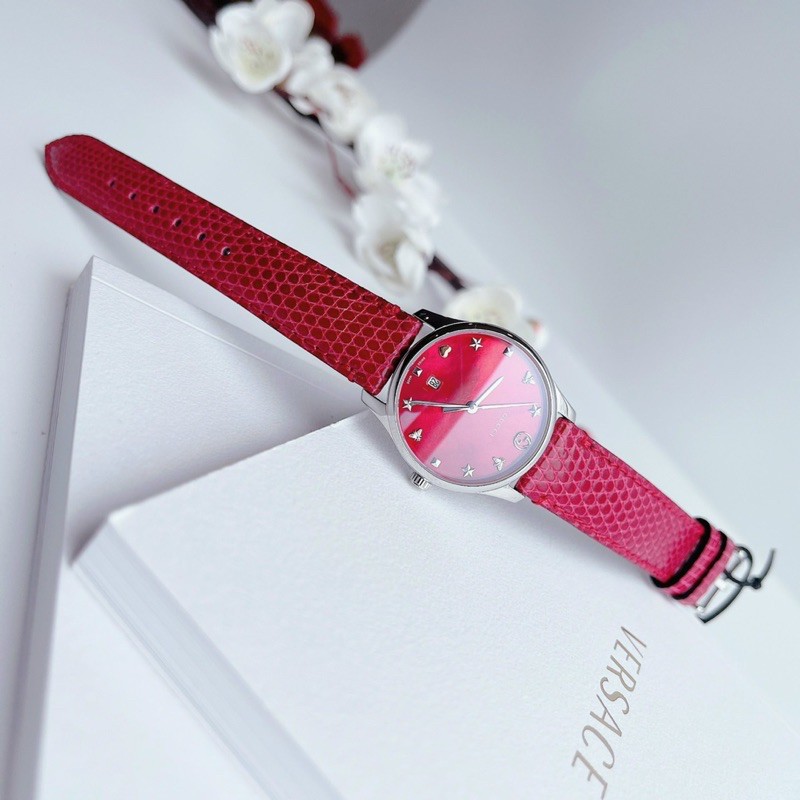 Đồng hồ nữ Gucci G-Timeless Red Mop Dial Red Leather