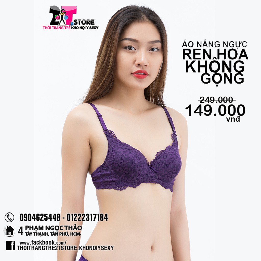 Áo Nâng Ngực Cotton Không Gọng Phối Ren (Tím)
