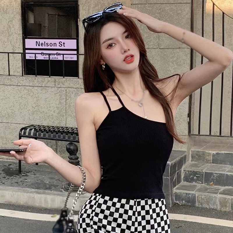 Áo Croptop Hai Dây Co Giãn Màu Trơn Có Đệm Ngực Mềm Mại Phong Cách Đường Phố Gợi Cảm Cho Nữ