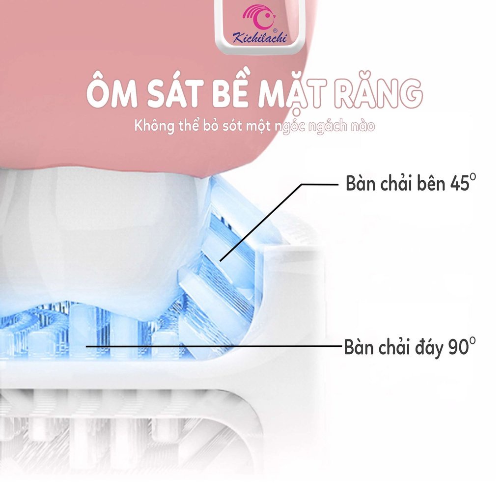 Bàn chải điện chữ U đánh răng cho bé Kichilachi cho bé Từ 2 đến 9 tuổi có sạc điện