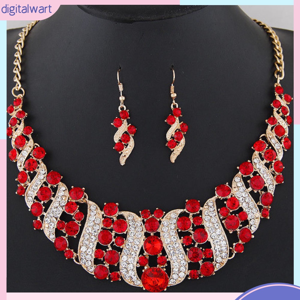 Set dây chuyền + bông tai hợp kim đính đá sang trọng