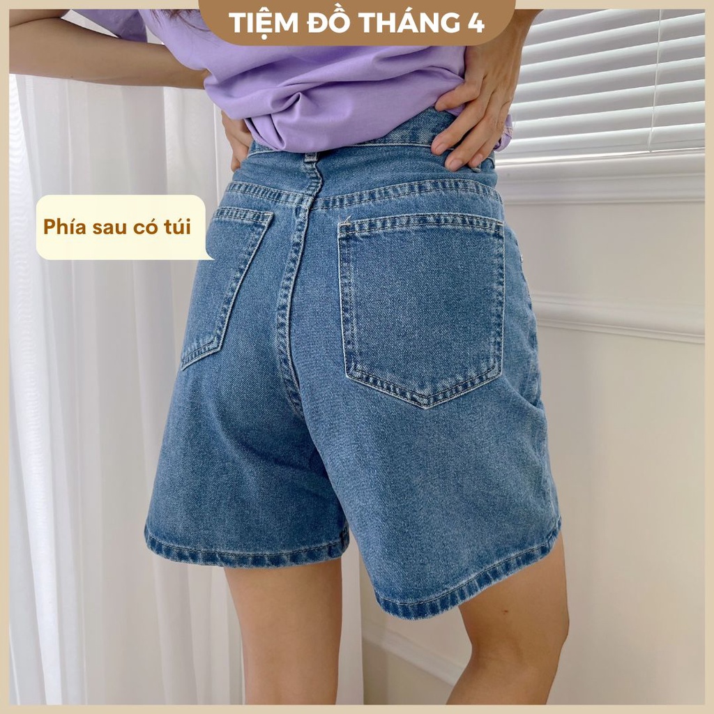 Quần Short Nữ Chất Jeans Trơn Ống Rộng Cạp Cao TIỆM ĐỒ THÁNG 4 JEANS NGỐ