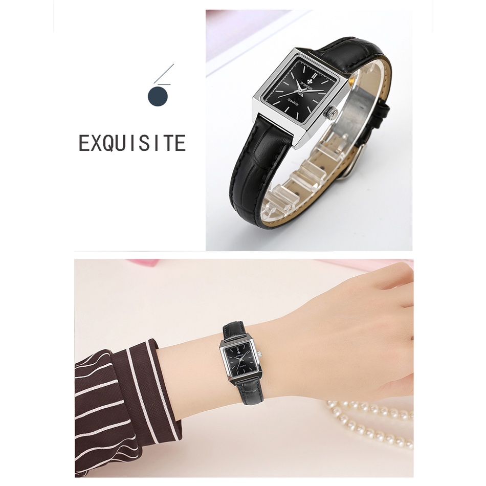 Đồng Hồ Quartz WWOOR Thiết Kế Mặt Vuông Chất Liệu Thép Không Gỉ Mạ Bạc Sang Trọng Cho Nữ-8850