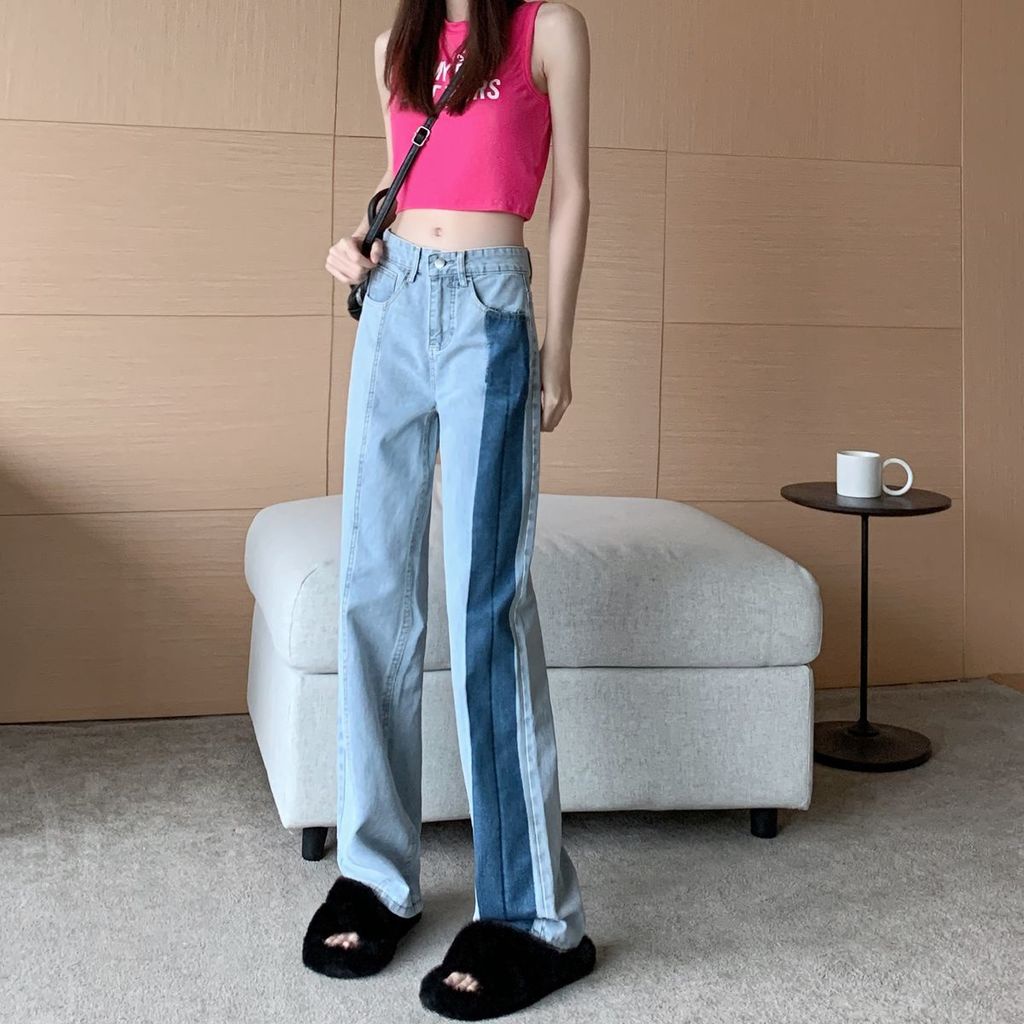 Quần Denim Ống Rộng Lưng Cao Thiết Kế Mới Năng Động Thời Trang Dành Cho Nữ