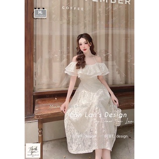 Đầm trễ vai chất ren loại 1 dây buộc cổ yếm-kèm ảnh thật-DiDi Store