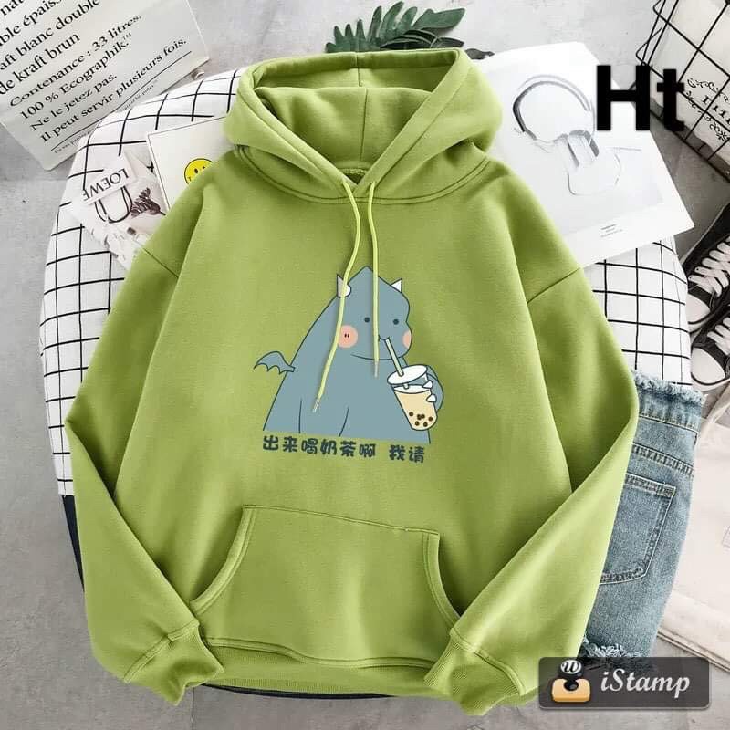 Áo hoodie khủng Long mút trà sữa HT11, Áo nỉ Unisex from rộng, Chất nỉ ấm mặc không xù, thiết kế phong cách - MODY