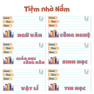 Combo nhãn vở thiết kế theo tên môn học, sách vở basic