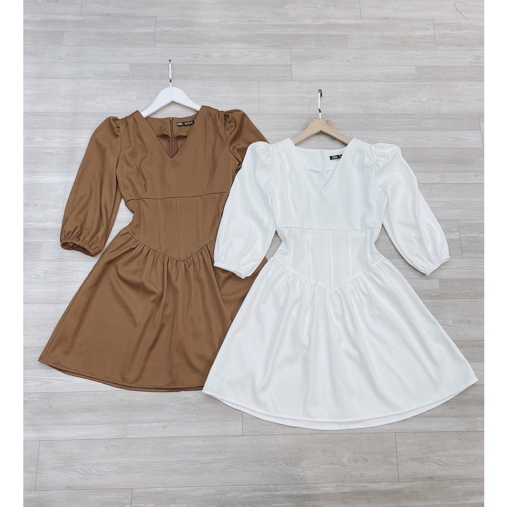 Váy cổ V táy bồng dễ mặc, đầm thiết kế tôn triệt dáng, v1 đẹp - v2 định hình bé tý tẹo- ai béo bụng cũng nên sắm nhớ