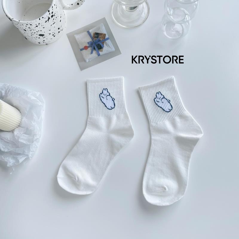 Tất trắng cao cổ nam nữ chất đẹp cotton hình con vật Cute Krystore TC27