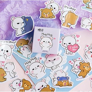 Hộp 45 miếng sticker mẫu gấu trắng hug hug