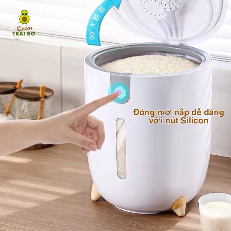 [ Có Clip ] Thùng Đựng Gạo Hiện Đại, Dung Tích 5kg, 10kg Có Chân Trụ Và Dụng Cụ Cân Đo Đi Kèm