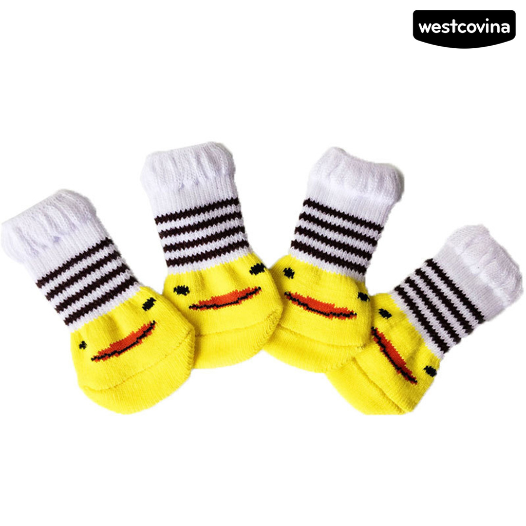 Bộ 4 Đôi Vớ Cotton Giữ Ấm Chống Trượt In Họa Tiết Hoạt Hình Cho Thú Cưng