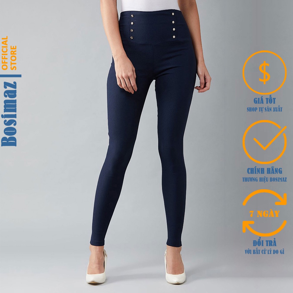 Quần Legging Nữ Bosimaz MS273 dài túi sau màu xanh navy có 8 khuy phía trước, thun co giãn 4 chiều, vải đẹp dày.