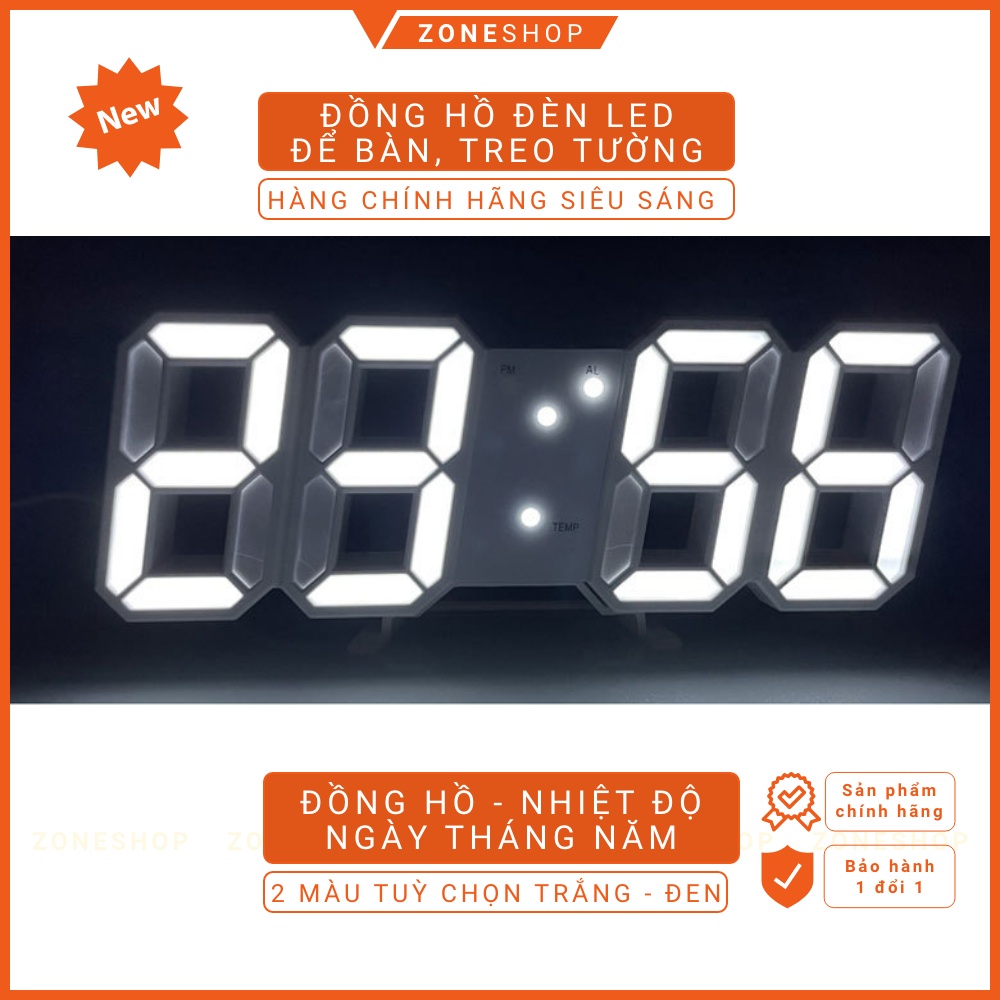 Đồng Hồ LED 3D Để Bàn, Treo Tường Thông Minh ZONEHOUSE Smart Clock Với Chức Năng Báo Thức, Nhiệt Độ, Cảm Biến [ZONESHOP]