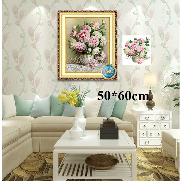 Tranh đính đá + thêu chữ thập bình hoa hồng HH0815 HH0814 Y8086 Y8087