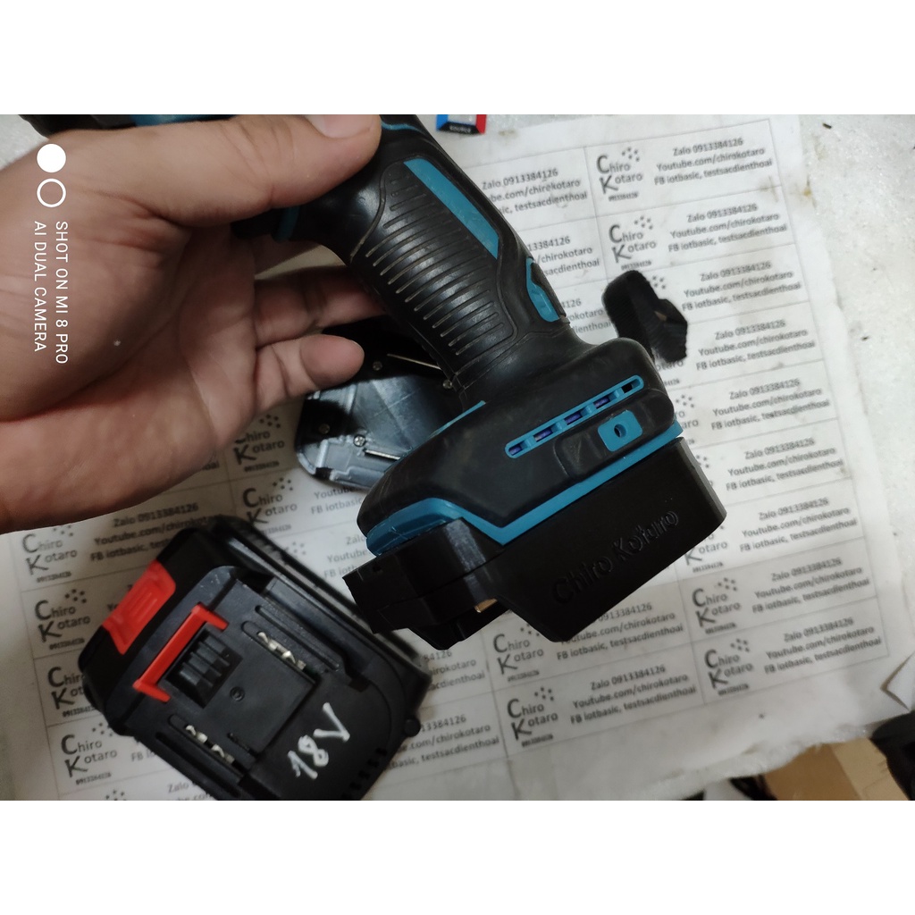 Đế chuyển máy khoan, vit Makita tàu không than - Brushless 18-21V chân 22mm sang dùng hộp pin cài Makita bản FULL