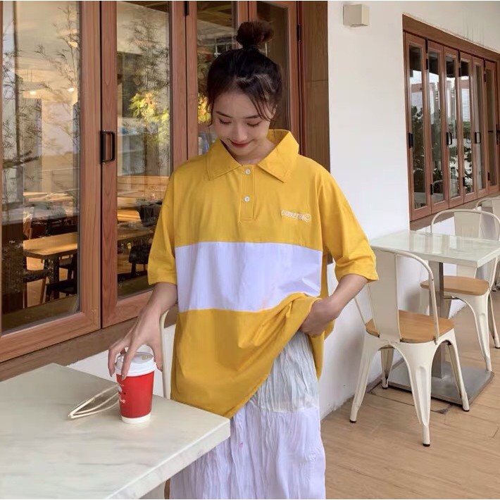 Áo Thun Có Cổ Phối Màu Phía Trước Kèm Chữ CAROLINE Sau Gáy Mẫu Mới TTS0593