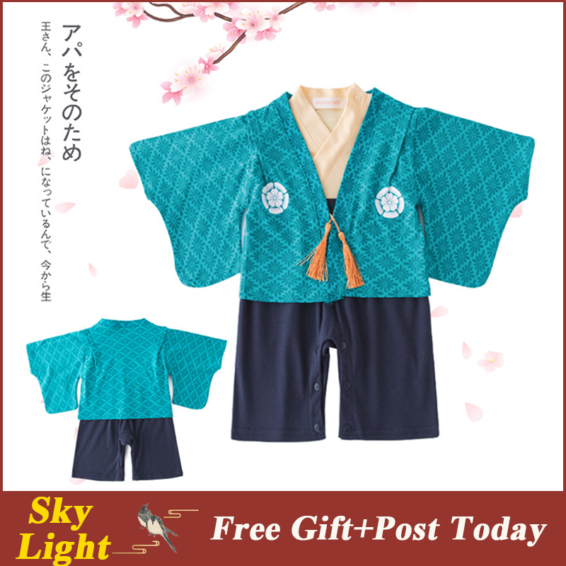Set áo khoác và áo liền quần tay dài phong cách kimono phong cách Nhật Bản đáng yêu dành cho bé trai