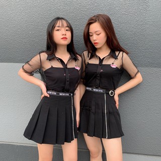 Chân váy xếp ly phối hologram Natthy Style đen