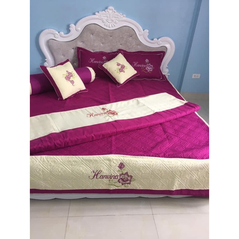 {GIÁ RẺ NHẤT}Bộ satin cotton poly Trần bông 3 lớp thêu hoa 7 món hàng có sẵn ( đc chọn mẫu )