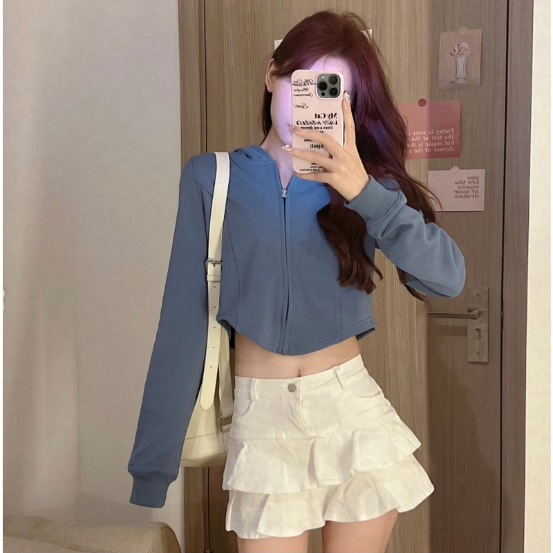 Áo hoodie ZHELIHANGFEI dáng ngắn tay dài phong cách quyến rũ thời trang cho nữ