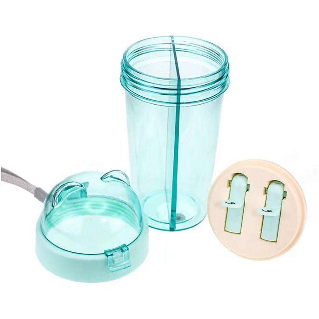 1 Bình Đựng Nước Uống Hai Ống Hút Đôi Không BPA Dễ Vệ Sinh Có Nắp Đậy Dễ Lau Chùi Cho Bé